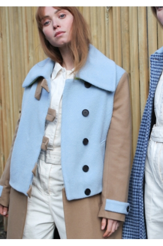 TOGETHER COAT - POWDER BLUE & CAMEL