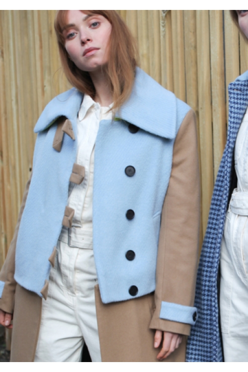 TOGETHER COAT - POWDER BLUE & CAMEL