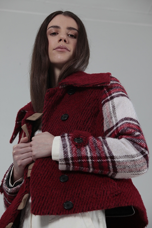 TOGETHER COAT - RED AND RED/WHITE TARTAN
