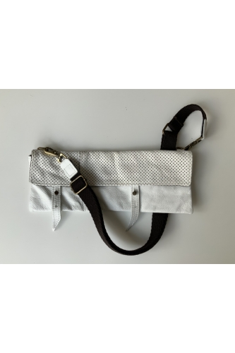 TWIN PACK LOOP BAG IN PERFORATED WHITE LEATHER