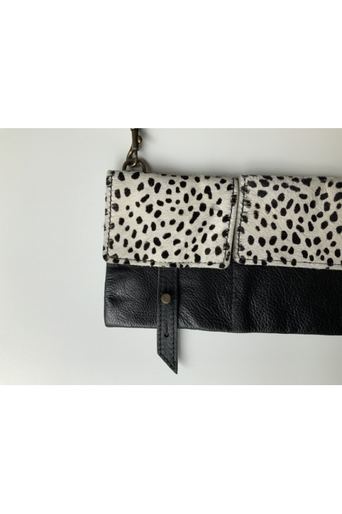 TWIN PACK LOOP BAG IN BLACK WITH LEOPARD PRINT PONYSKIN FLAP